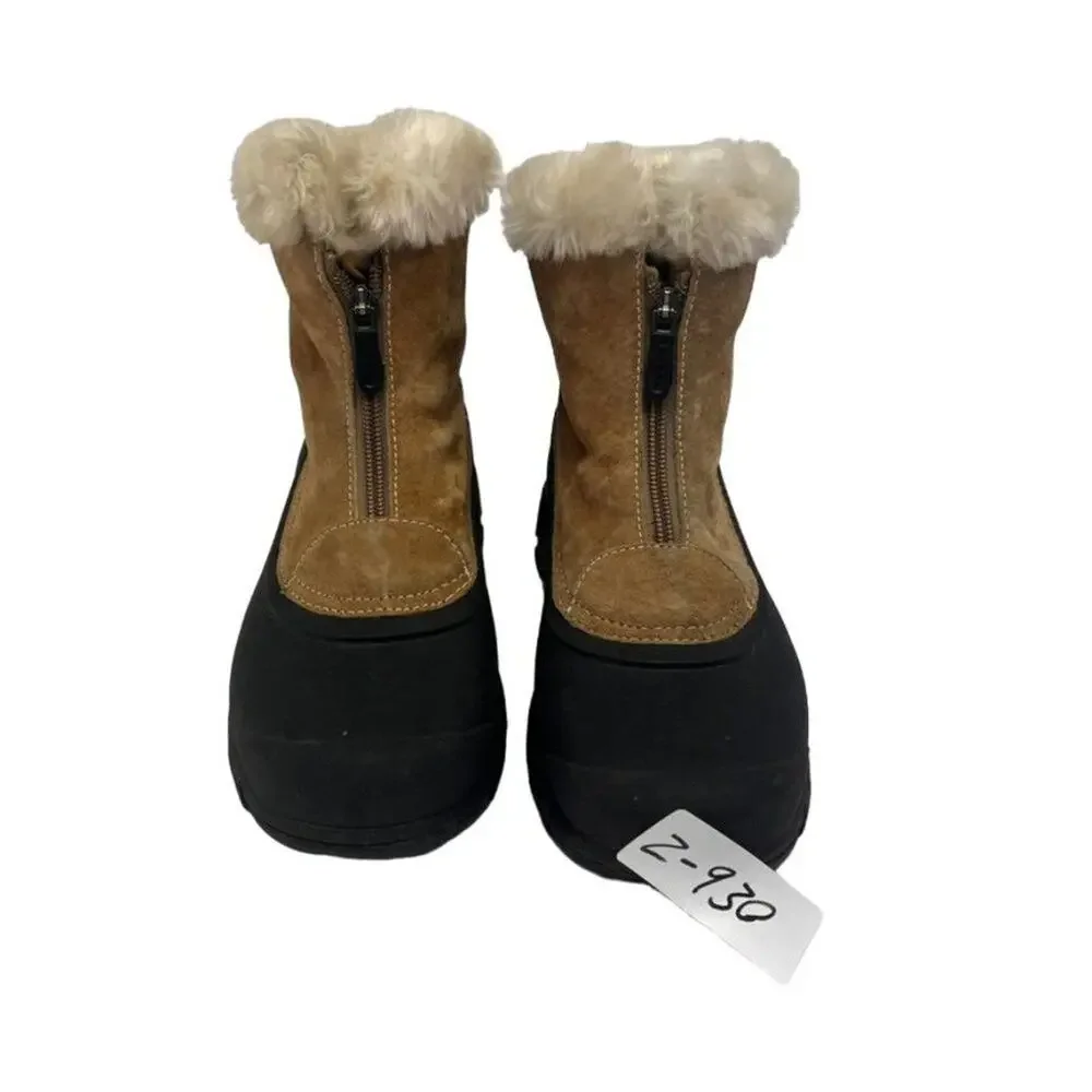 SOREL Snow /Rain Boots Womens Sz 6 Black & Tan Short Zip Suede